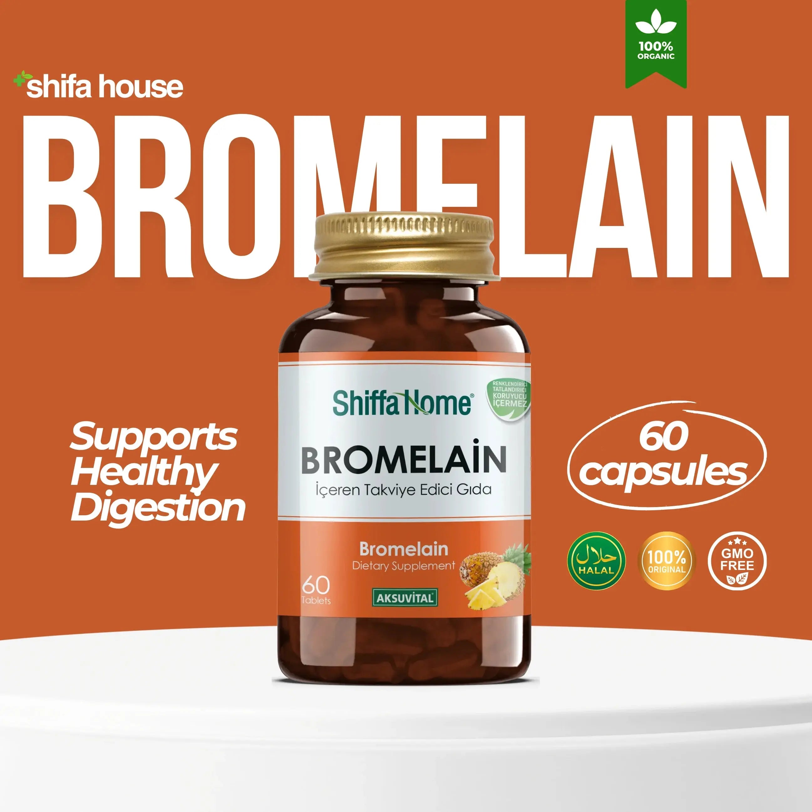 Bromelain Tablets 60 Capsules - Shifahouse