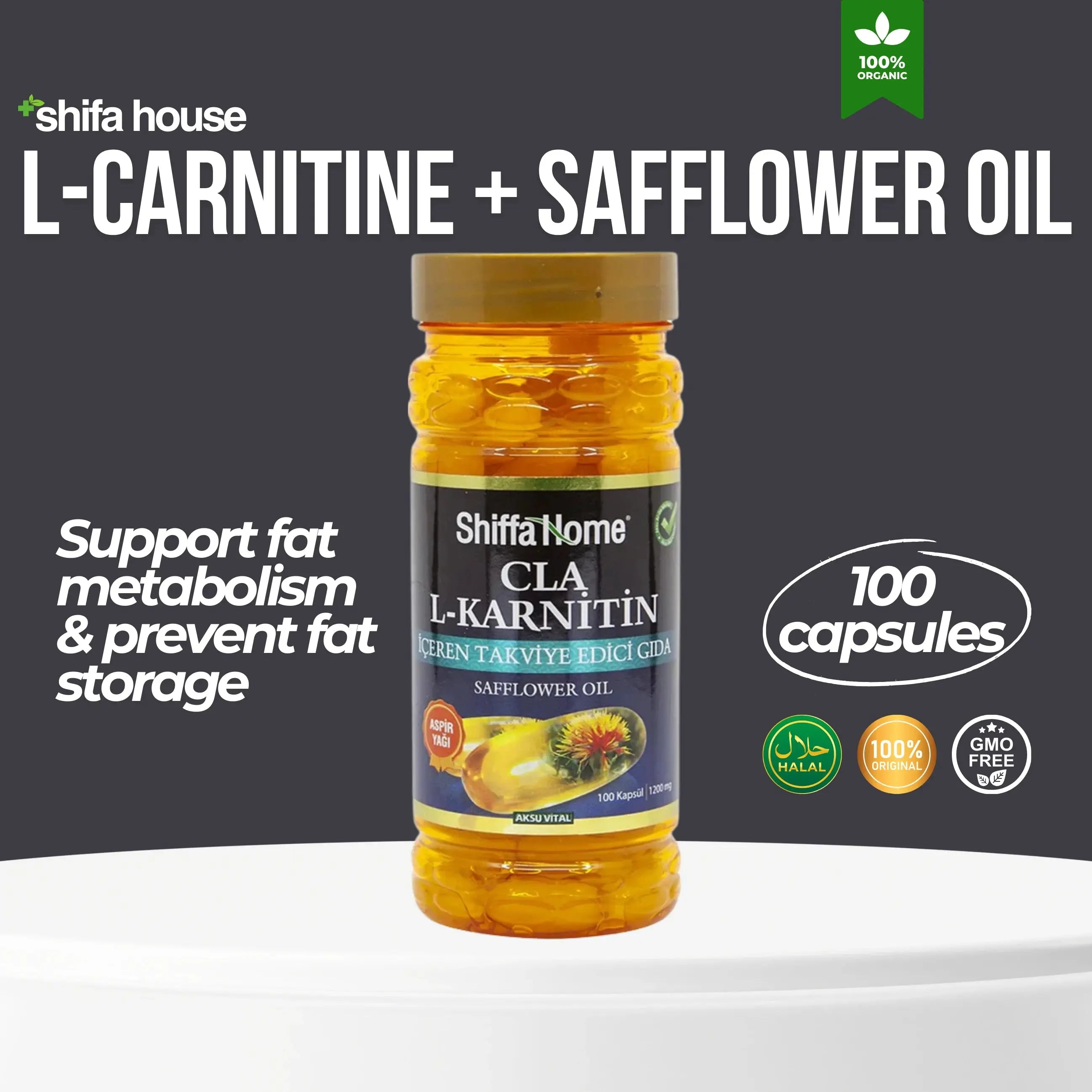 L - Carnitine + Safflower Oil Softgel 100x1000 Mg Softgel - Shifahouse