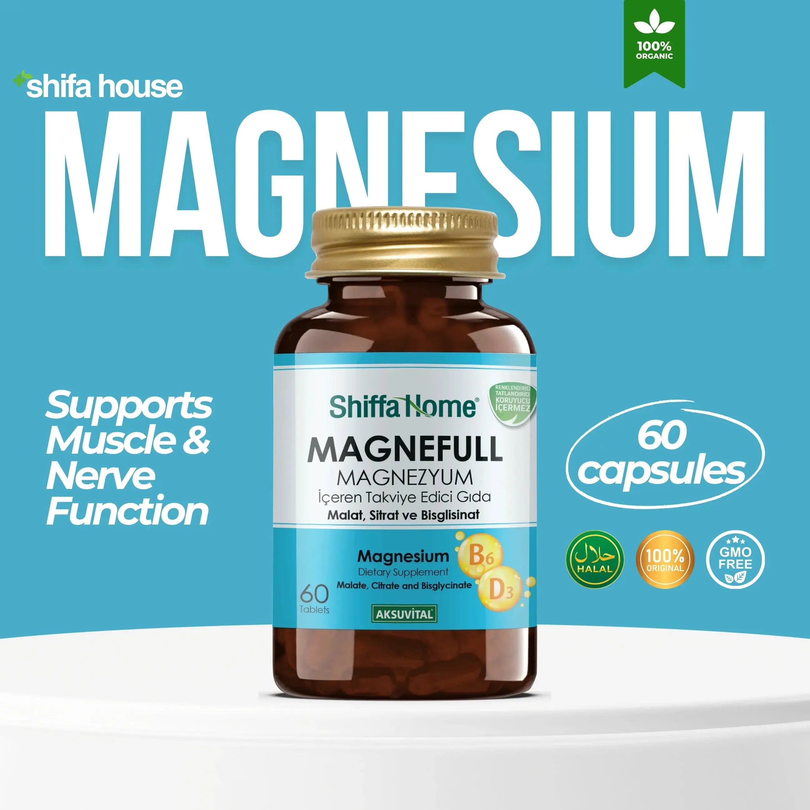Magnefull 60 Tablets (Magnesium Malate, Citrate) - Shifahouse