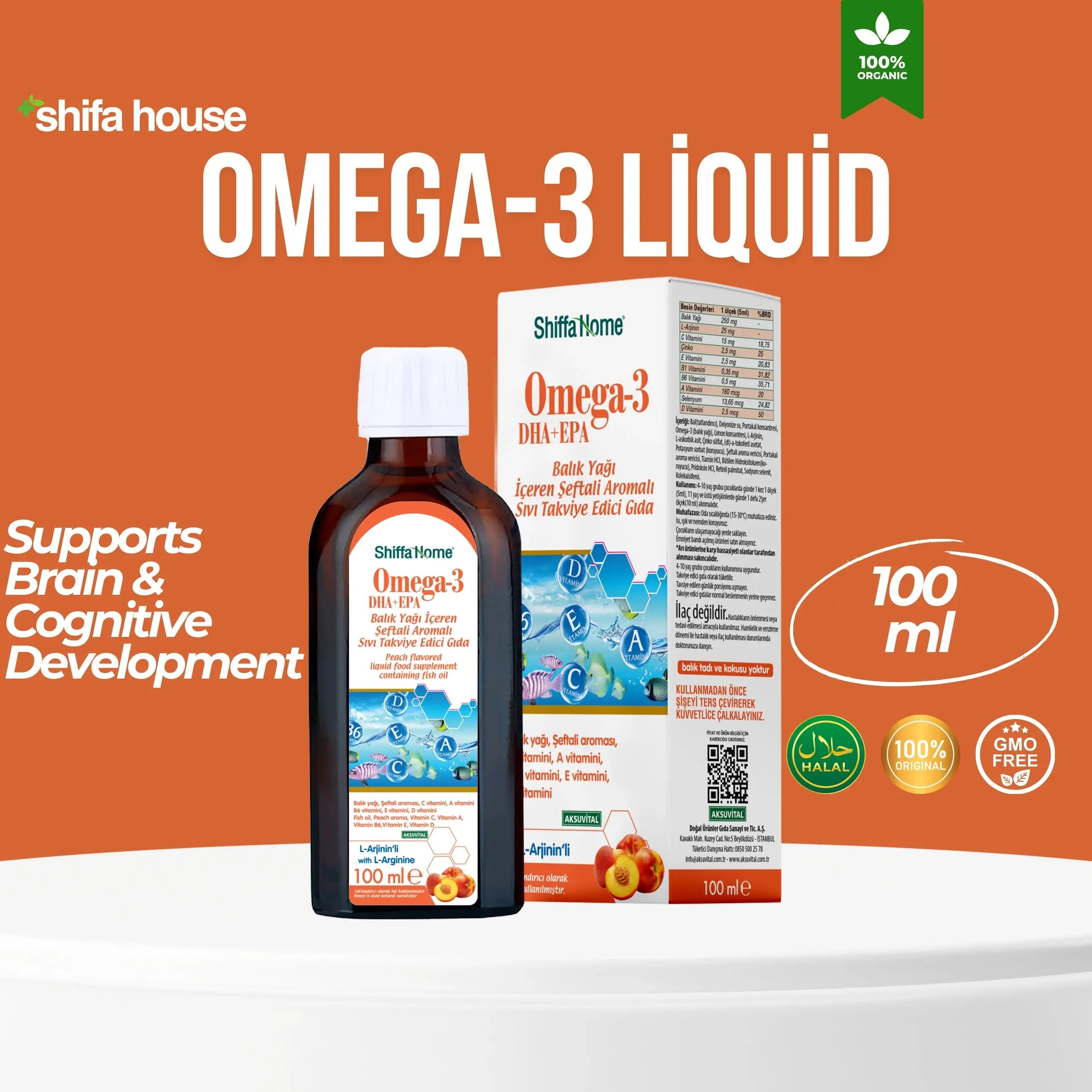 Omega - 3 Liquid 100 ml NO FISHY TASTE! - Shifahouse