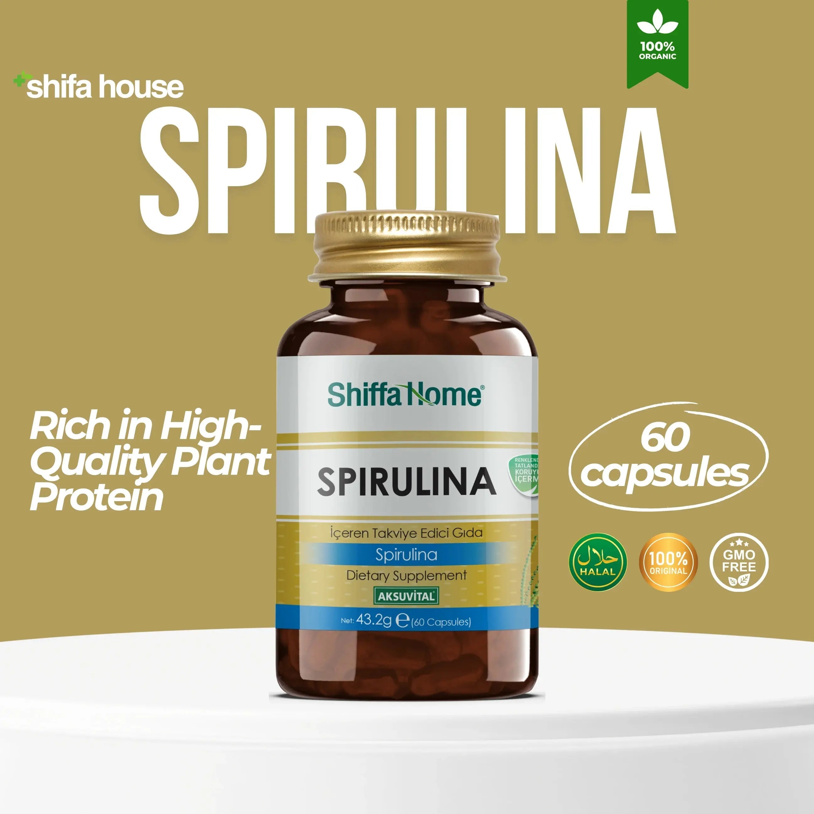 Spirulina 60 Capsules 600 Mg - Shifahouse