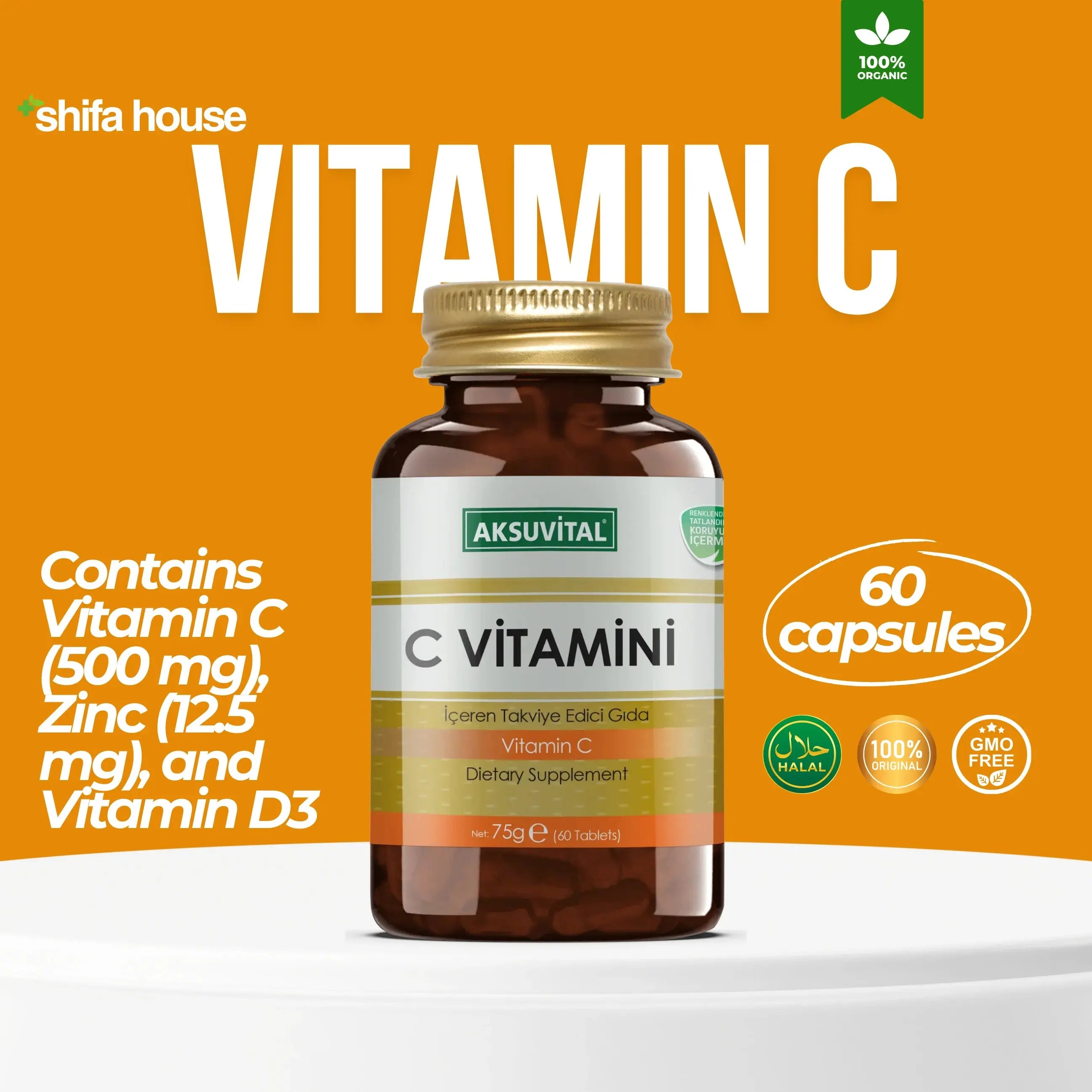 Vitamin C Tablet 60 Tablets (Vitamin C, Zinc, Vitamin D3) - Shifahouse