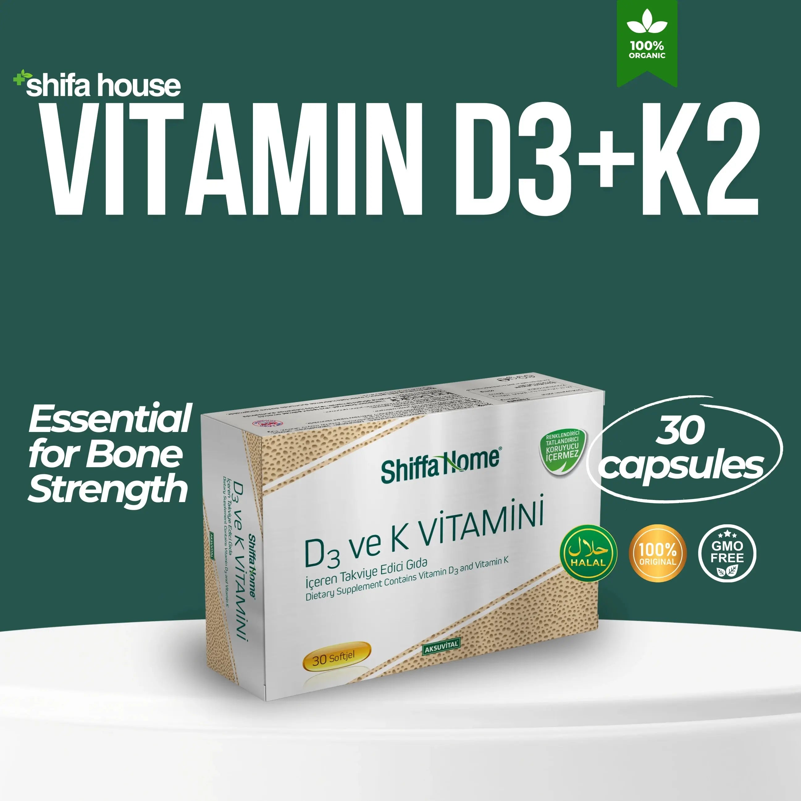 Vitamin D3+K2 30 Softgels - Shifahouse
